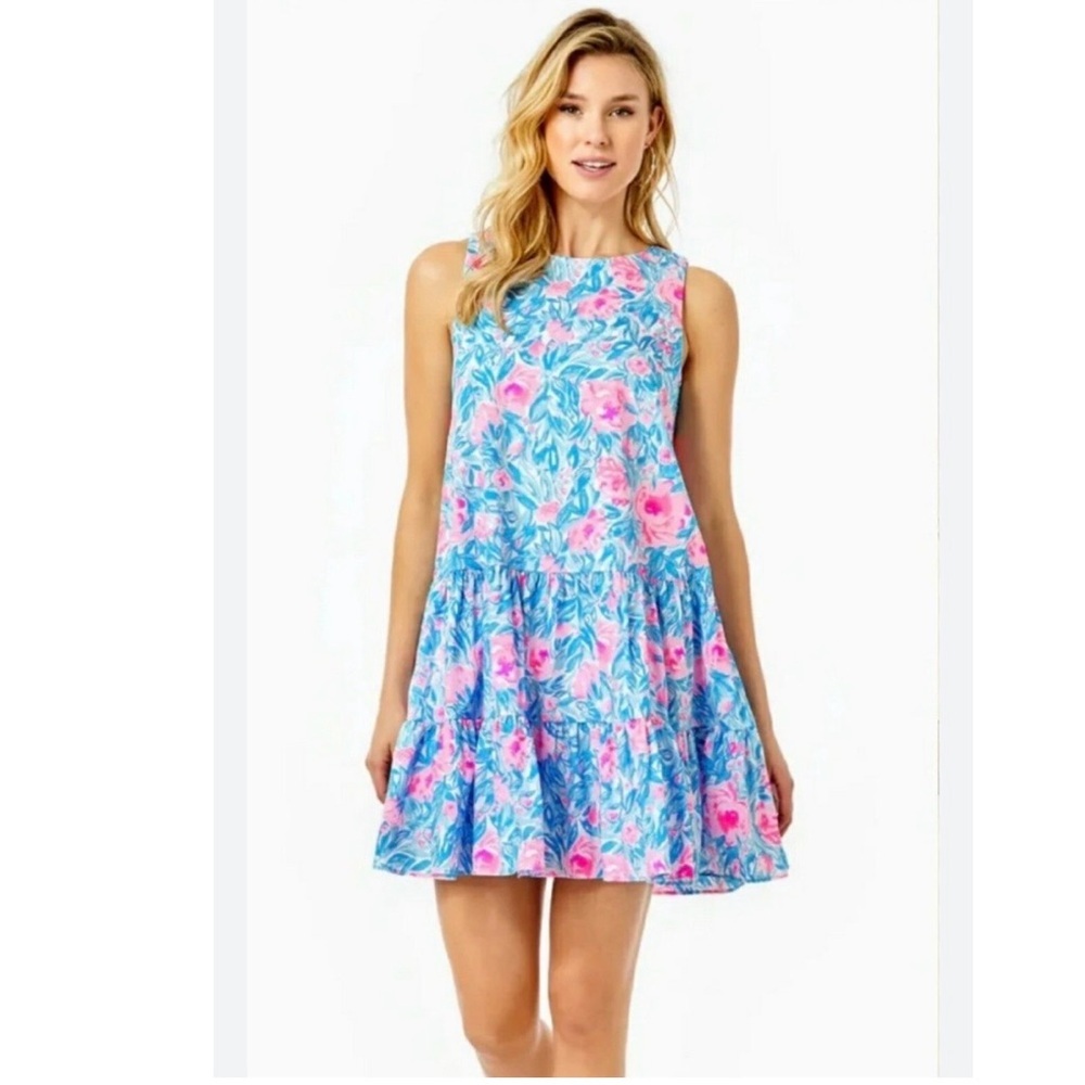 Lilly Pulitzer Trina Blue and Pink Floral Mini Dress sz L